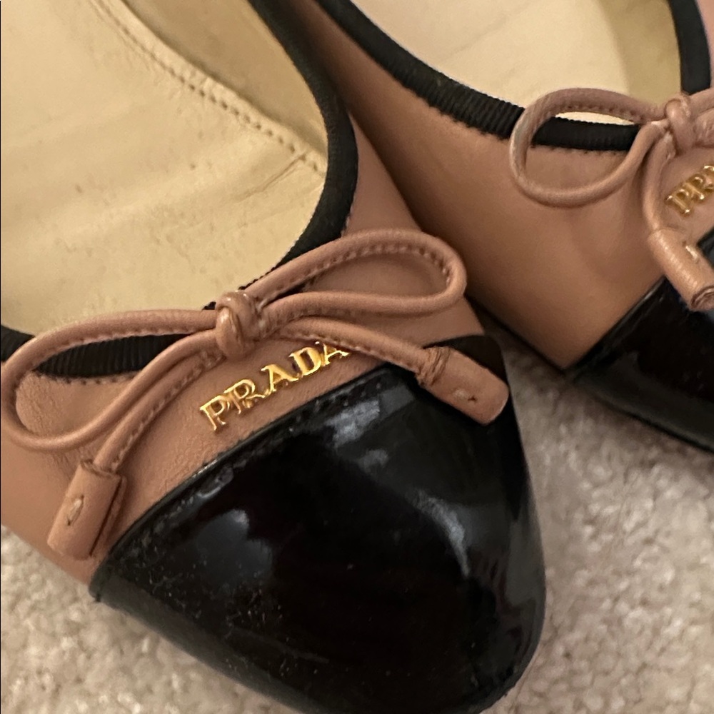 Prada Pink-Tan and Black Patent Cap-Toe Ballet Flats - Picture 5 of 6